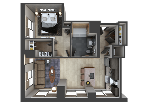 Floor plan for 1 bed, 1 bath, 841 sqft